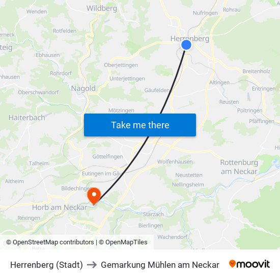 Herrenberg (Stadt) to Gemarkung Mühlen am Neckar map