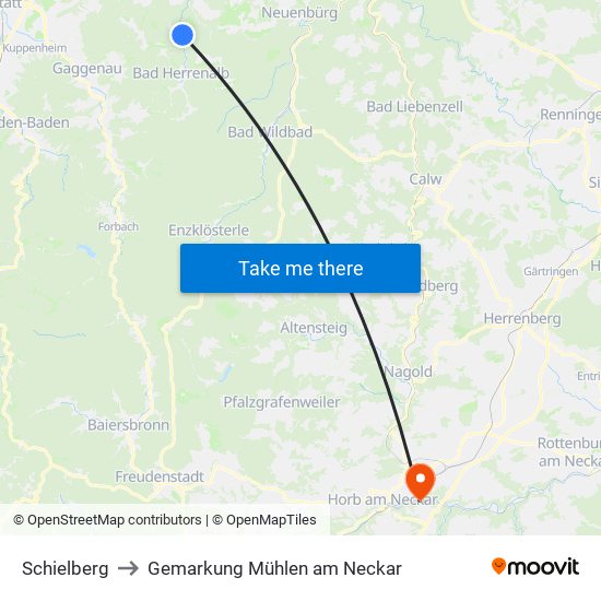 Schielberg to Gemarkung Mühlen am Neckar map