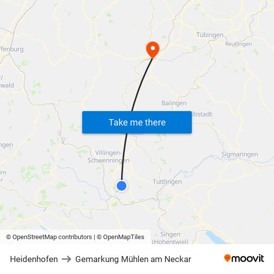 Heidenhofen to Gemarkung Mühlen am Neckar map