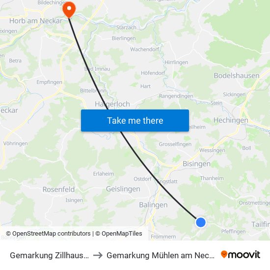 Gemarkung Zillhausen to Gemarkung Mühlen am Neckar map