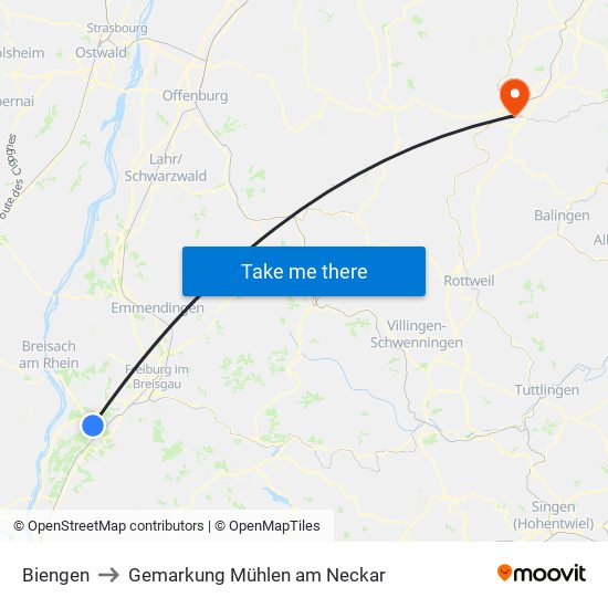 Biengen to Gemarkung Mühlen am Neckar map