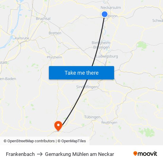 Frankenbach to Gemarkung Mühlen am Neckar map