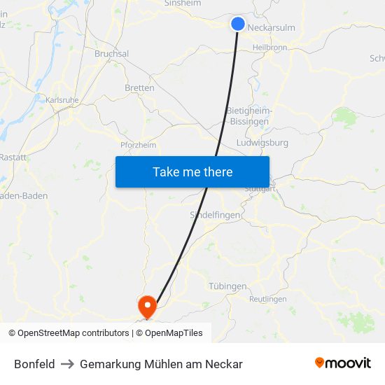 Bonfeld to Gemarkung Mühlen am Neckar map