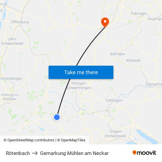 Rötenbach to Gemarkung Mühlen am Neckar map