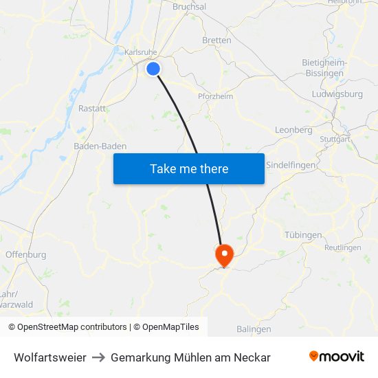 Wolfartsweier to Gemarkung Mühlen am Neckar map