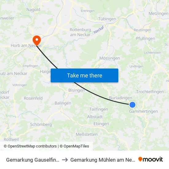 Gemarkung Gauselfingen to Gemarkung Mühlen am Neckar map