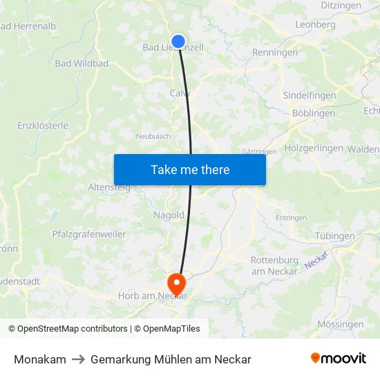 Monakam to Gemarkung Mühlen am Neckar map