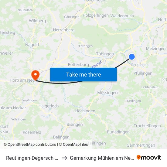 Reutlingen-Degerschlacht to Gemarkung Mühlen am Neckar map