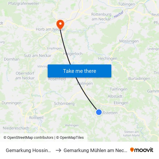 Gemarkung Hossingen to Gemarkung Mühlen am Neckar map