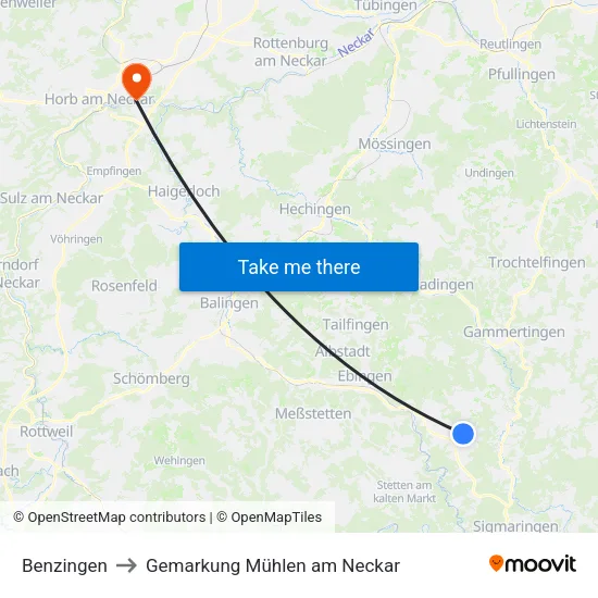 Benzingen to Gemarkung Mühlen am Neckar map