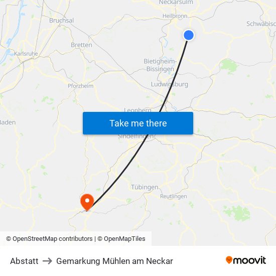 Abstatt to Gemarkung Mühlen am Neckar map