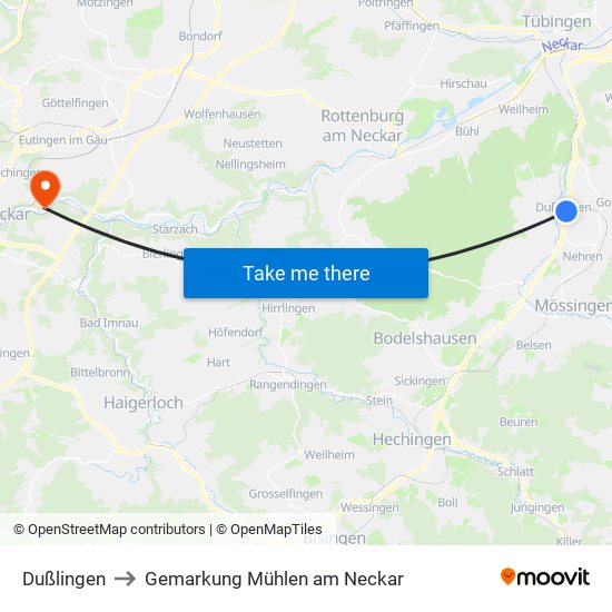 Dußlingen to Gemarkung Mühlen am Neckar map