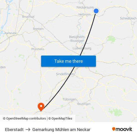 Eberstadt to Gemarkung Mühlen am Neckar map