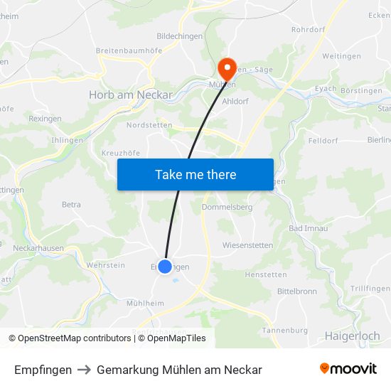 Empfingen to Gemarkung Mühlen am Neckar map