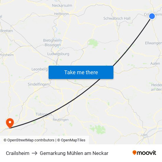 Crailsheim to Gemarkung Mühlen am Neckar map