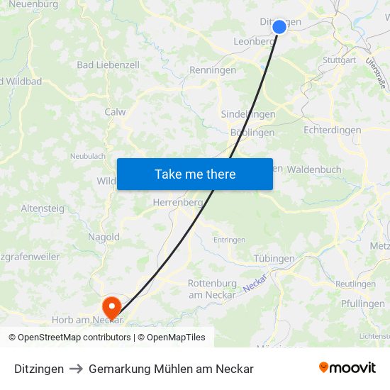 Ditzingen to Gemarkung Mühlen am Neckar map