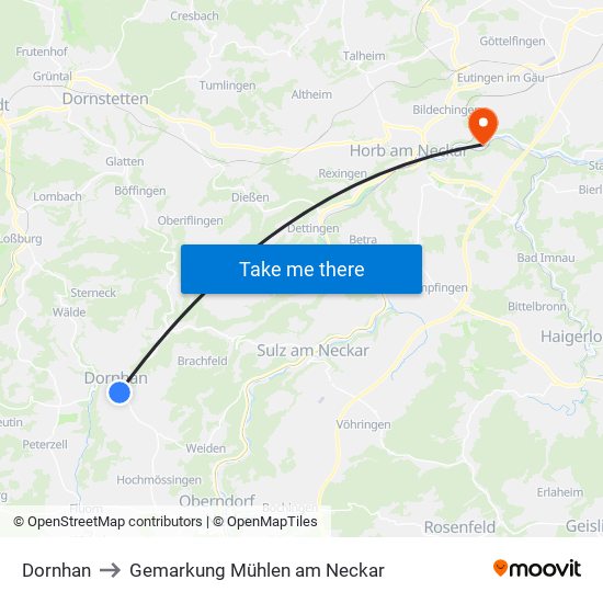 Dornhan to Gemarkung Mühlen am Neckar map
