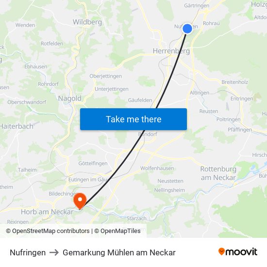 Nufringen to Gemarkung Mühlen am Neckar map