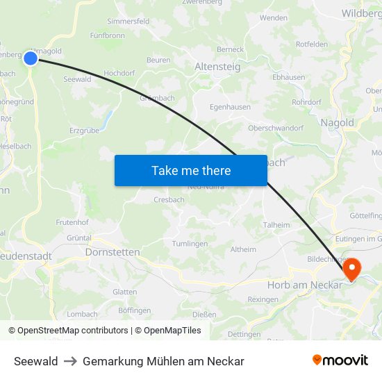 Seewald to Gemarkung Mühlen am Neckar map