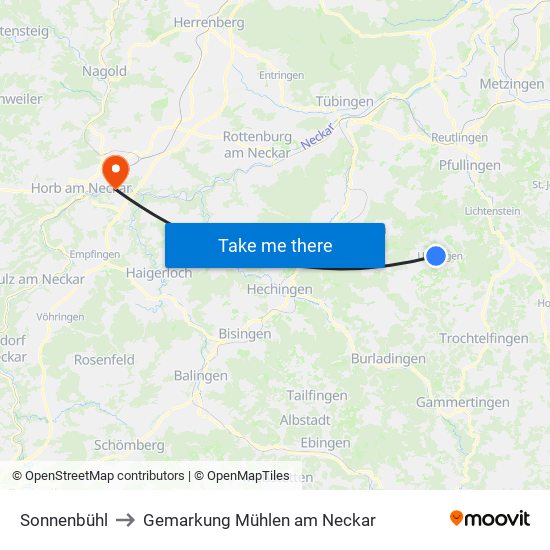 Sonnenbühl to Gemarkung Mühlen am Neckar map
