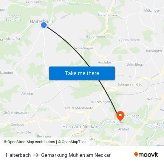 Haiterbach to Gemarkung Mühlen am Neckar map