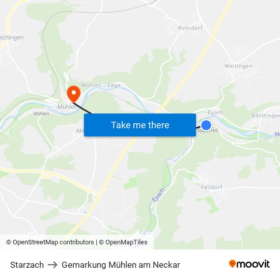 Starzach to Gemarkung Mühlen am Neckar map