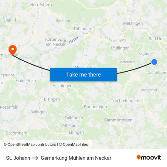 St. Johann to Gemarkung Mühlen am Neckar map