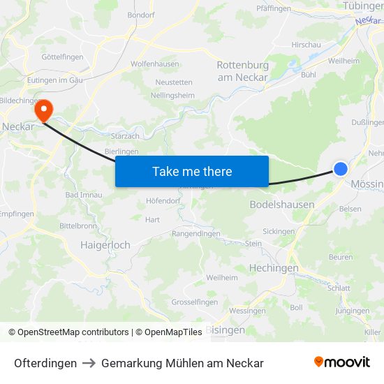 Ofterdingen to Gemarkung Mühlen am Neckar map