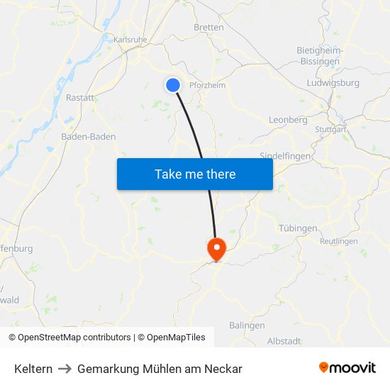 Keltern to Gemarkung Mühlen am Neckar map