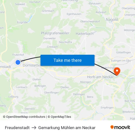 Freudenstadt to Gemarkung Mühlen am Neckar map