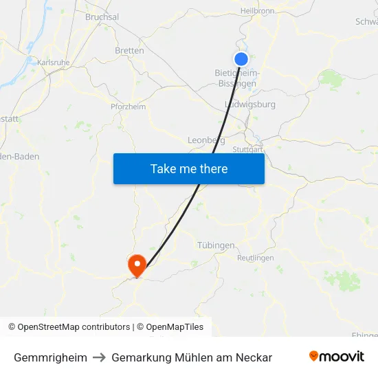 Gemmrigheim to Gemarkung Mühlen am Neckar map