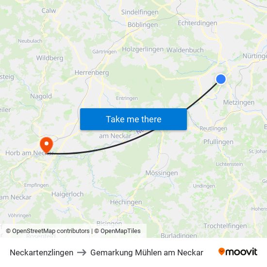 Neckartenzlingen to Gemarkung Mühlen am Neckar map