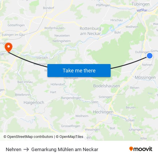 Nehren to Gemarkung Mühlen am Neckar map