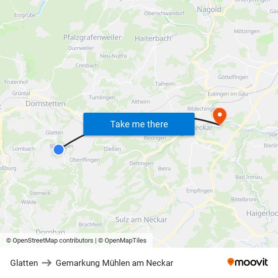 Glatten to Gemarkung Mühlen am Neckar map
