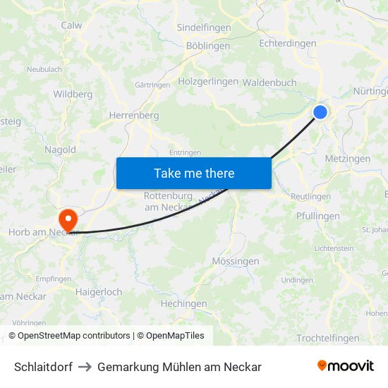 Schlaitdorf to Gemarkung Mühlen am Neckar map