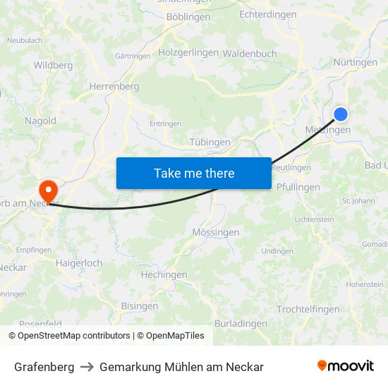 Grafenberg to Gemarkung Mühlen am Neckar map