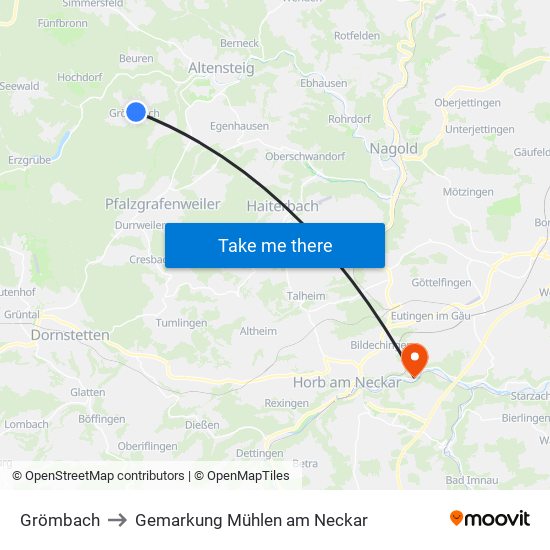 Grömbach to Gemarkung Mühlen am Neckar map