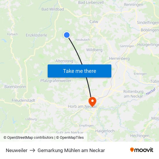 Neuweiler to Gemarkung Mühlen am Neckar map