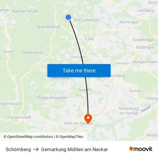 Schömberg to Gemarkung Mühlen am Neckar map