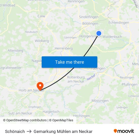 Schönaich to Gemarkung Mühlen am Neckar map