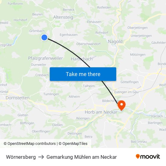 Wörnersberg to Gemarkung Mühlen am Neckar map