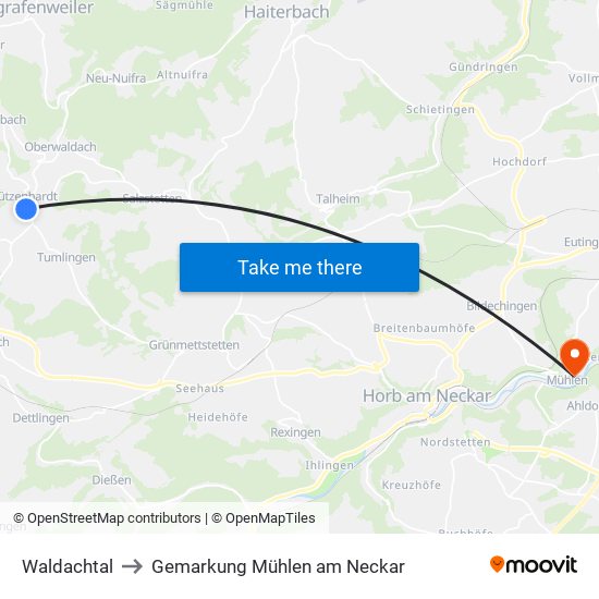 Waldachtal to Gemarkung Mühlen am Neckar map