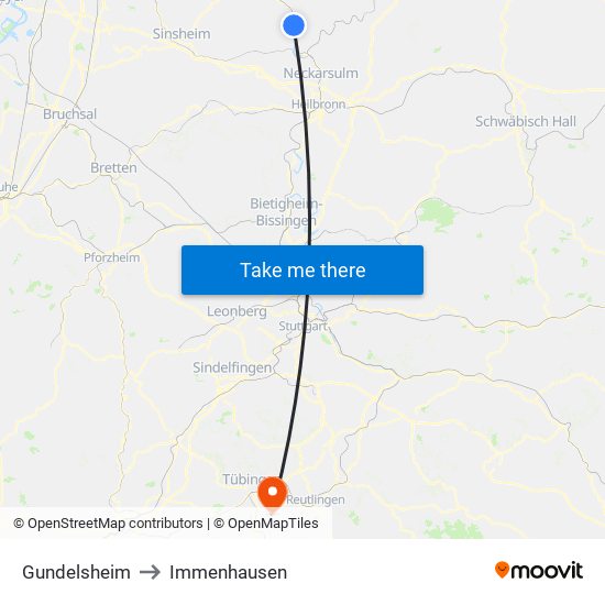 Gundelsheim to Immenhausen map