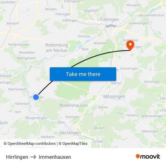 Hirrlingen to Immenhausen map