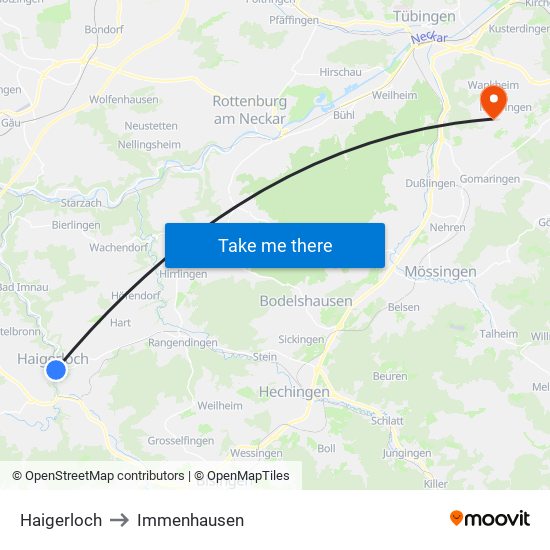 Haigerloch to Immenhausen map