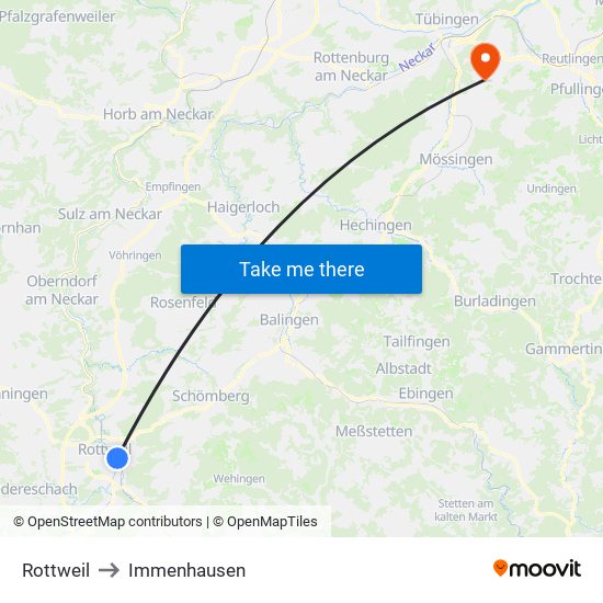 Rottweil to Immenhausen map