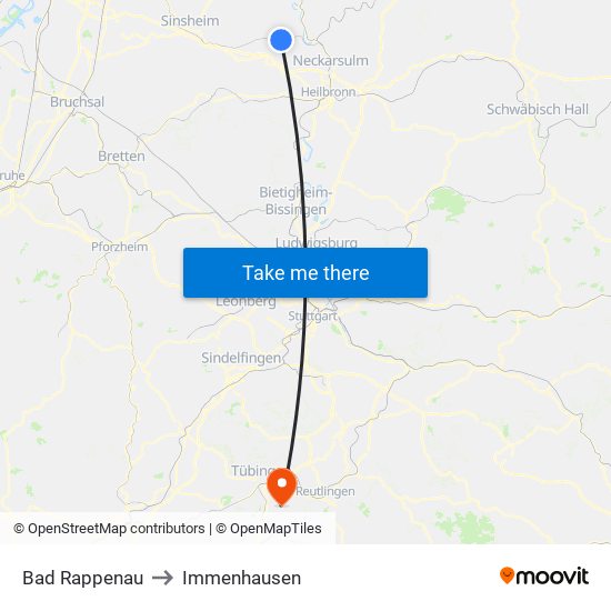 Bad Rappenau to Immenhausen map
