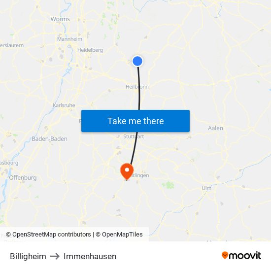 Billigheim to Immenhausen map