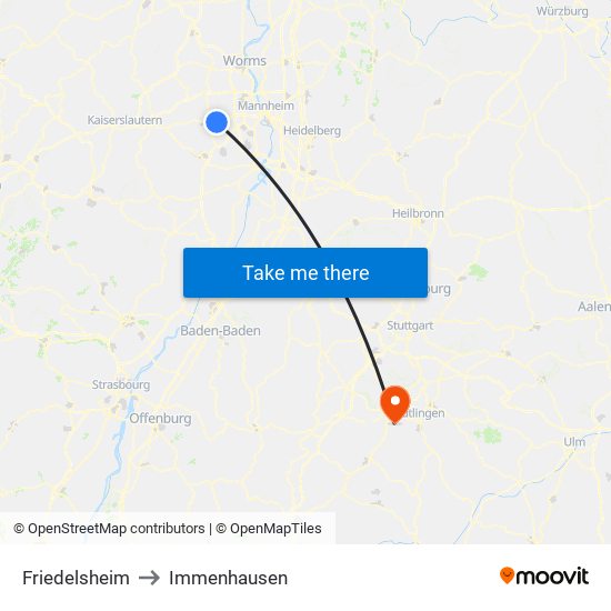 Friedelsheim to Immenhausen map