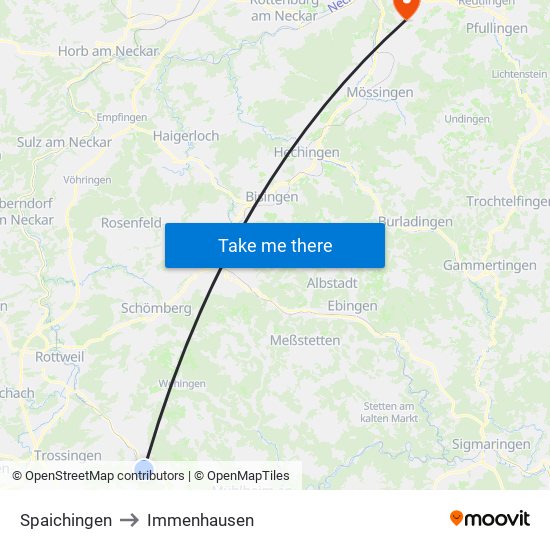 Spaichingen to Immenhausen map